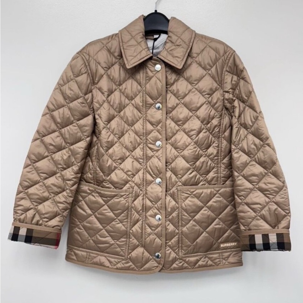Burberry Dalry Women's Quilted Tan Jacket with check details inside - Picture 9 of 15